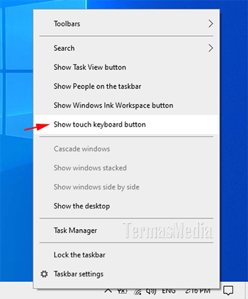 Membuka atau menggunakan touch keyboard di Tablet Mode Windows 10