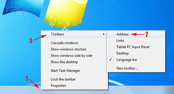 Membuka website melalui address toolbar Windows 7