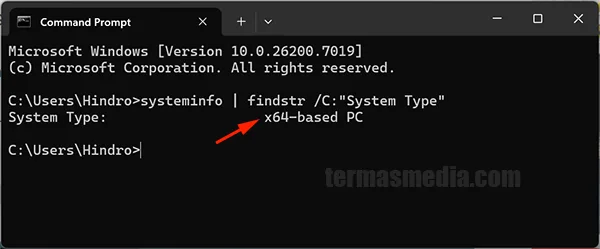 Memeriksa laptop Windows menggunakan arsitektur prosesor x64 atau arm64