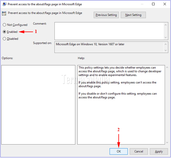 Mencegah pengaksesan halaman pengaturan about:flags di browser Microsoft Edge
