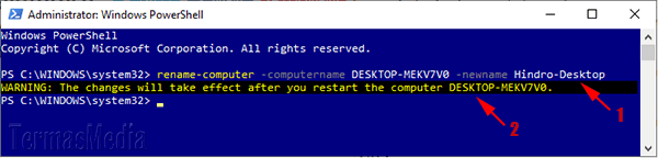 Mengubah nama komputer Windows melalui Windows PowerShell