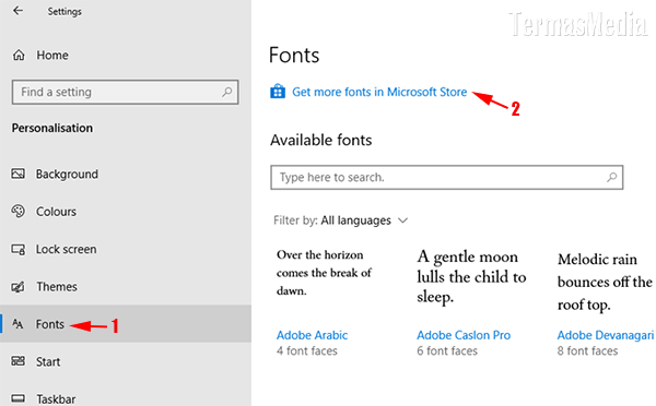 Mengunduh download font dari Microsoft Store di Windows
