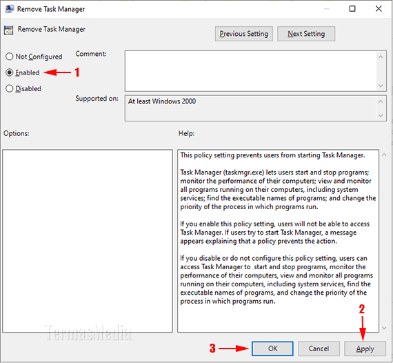 Menonaktifkan mengaktifkan Task Manager di Windows 10