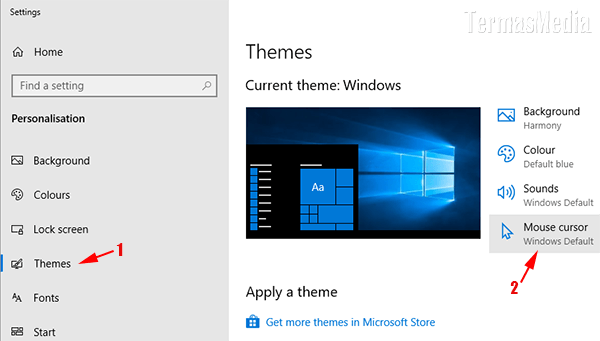 Mengubah pointer mouse atau cursor di Microsoft Windows 10