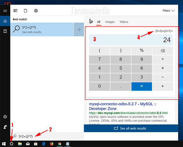 Menggunakan Cortana ebagai kalkulator di Microsoft Windows