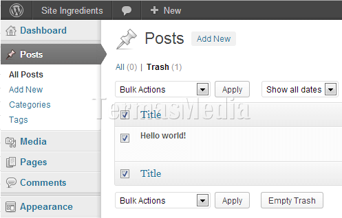 Menghapus postingan (post) secara permanen di Wordpress